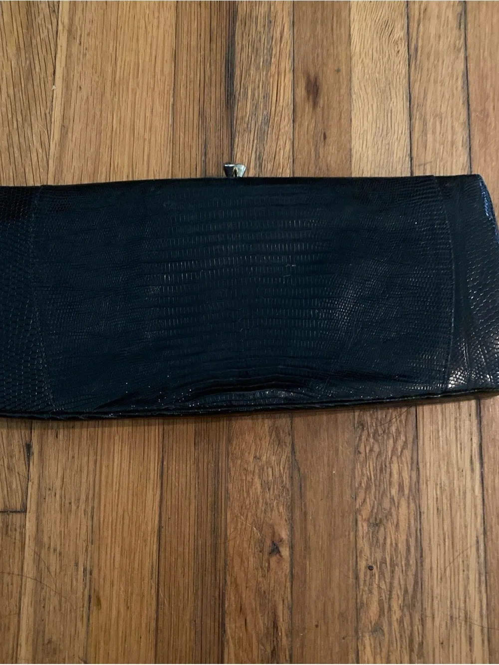 Vintage 1950s Sydney of California Genuine Lizard Skin Black Evening Clutch